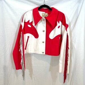 NWOT Fashion Brand Company Dueling Horses Denim Crop Jacket Size Medium